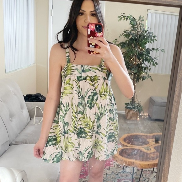 Tropical Baby Doll Dress Palm Tree Leaves - Picture 1 of 6
